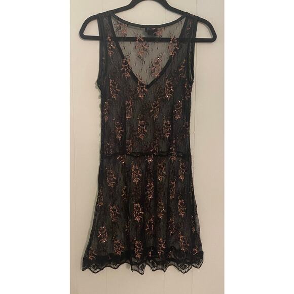 Vintage Wet Seal Mesh Sequin Lace Button Side Dress (M) Whimsigoth Vamp Romantic - Picture 2 of 12